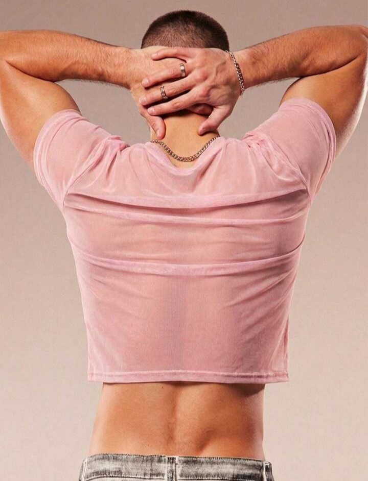 Men's Rhinestone Lip Print Round Neck Short Sleeve T-Shirt